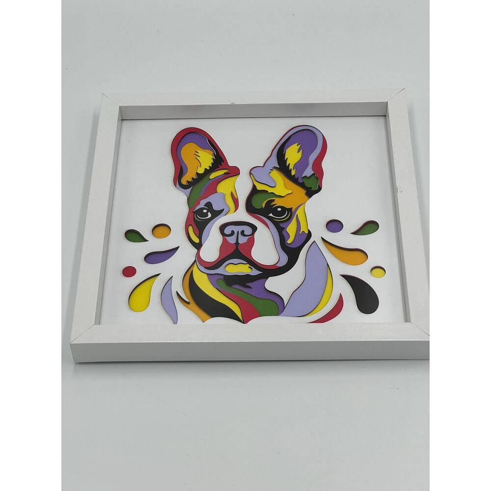 9 Paper Layers Of Mixed Colors French Bulldog Dog/Puppy Framed Art 7x7